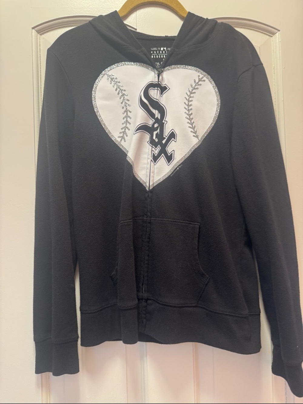 5th & Ocean Black Zip-Front Hoodie with White Heart Baseball Logo